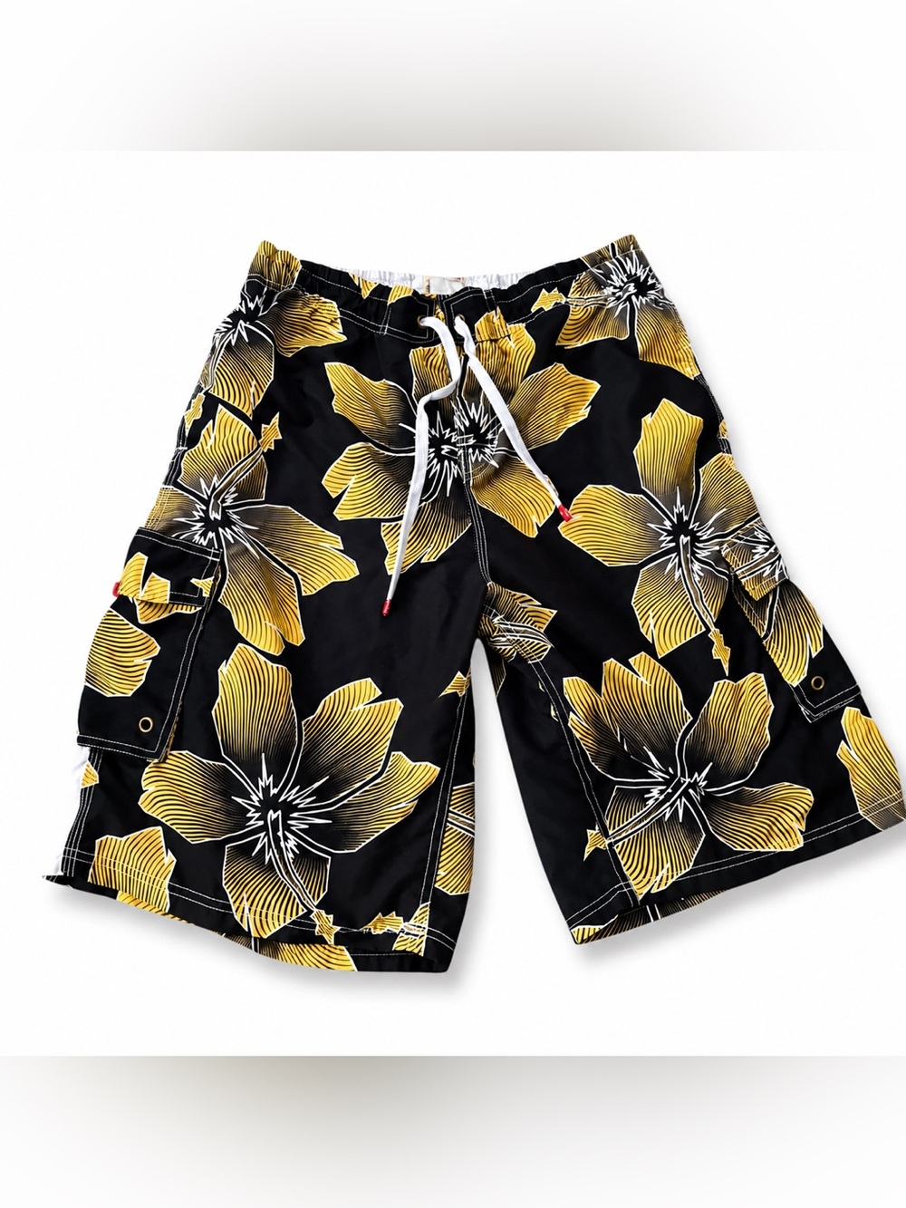 Surf Mentality XXL Black Yellow Floral Board Shorts Swim Trunks Cargo